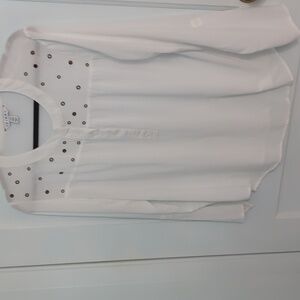 Tribal Sz L Henley Style white Long Sleeve White Top Accented with Gold Studs